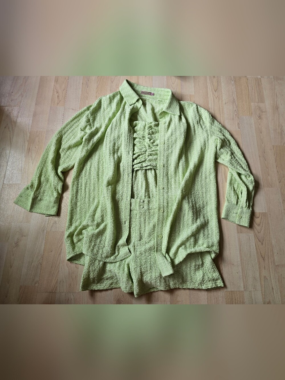 Skylar Rose Mint Green Three Piece Set Long Sleeve, Tank, Shorts Size XS